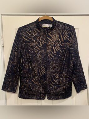 Alfred Dunner Navy & Gold Animal Print 18W Elegant Jacket.            3131